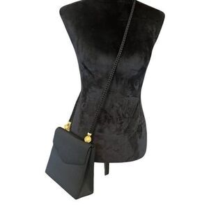 Women Evening Bag Black Gold Finish Design and Rope Straps Inside Flap Pocket